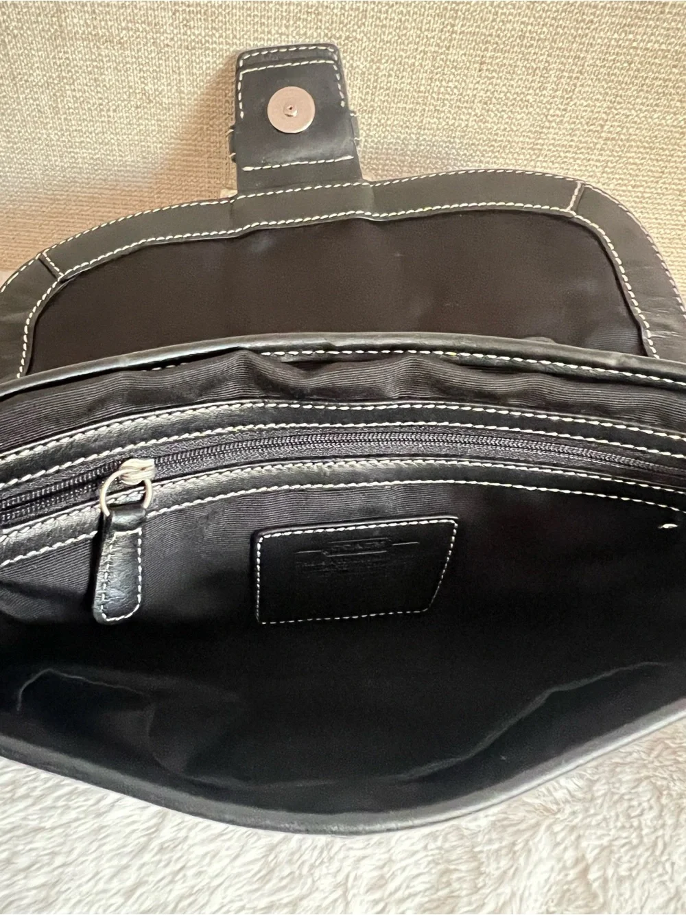 Coach Black and Gray Monogram Satchel with Buckle Accent